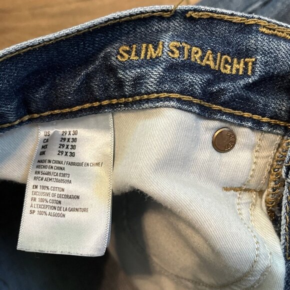 American Eagle Slim Straight Fit Denim Jeans 29x30 Blue Distressed Cotton Modern - Picture 9 of 12